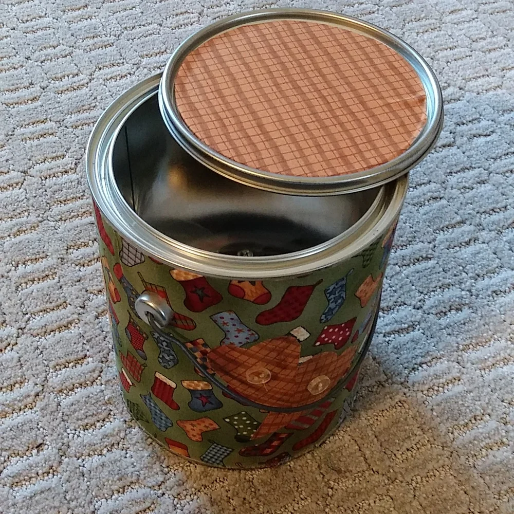 Button or Sewing Supply Storage Can with Secure Lid Closure and Handle